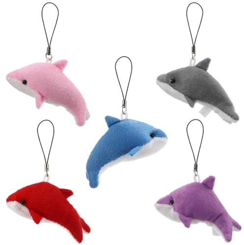 POPETPOP 5Er Set Plüsch Delfin Anhänger Weiche Schlüsselanhänger Für Tasche Kinder Plüschtier Dekoration Stressabbau Spielzeug 3.15X1.97X0.79In