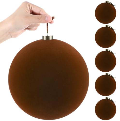 Weysat Extra große Samt-Weihnachtskugel-Set, beflockt, Weihnachtsdekoration, riesige Samt-Weihnachtskugeln für Weihnachtsbaum, Festliche Innenausstellung, Feiertagsparty (Kakaobraun), 6 Stück