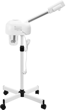 HUOMMGS Gesichtsdampfer Stehender Gesichtssauna Höhenverstellbereich Porenreiniger Dampf Spa Maschine 600ML Bedampfer Kosmetik Professionelle Gesichtsdampfer mit Räder, 360° Drehbaren Düse und LCD