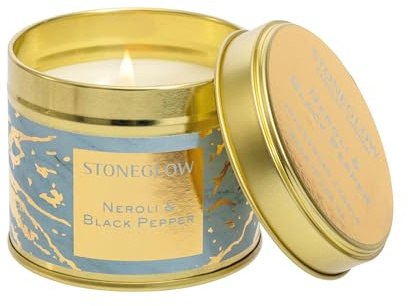 Stoneglow Luna Collection - Luna - Neroli & Black Pepper - Scented Candle Tin (Light Blue & Gold)