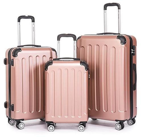 Boleedy Set di Valigie Rigide 3 Pezzi(55/66/76cm),Set Valigia Leggero in ABS Rigido con Lucchetto e Ruote a 360°,Grande Trolley per Business e Viaggio