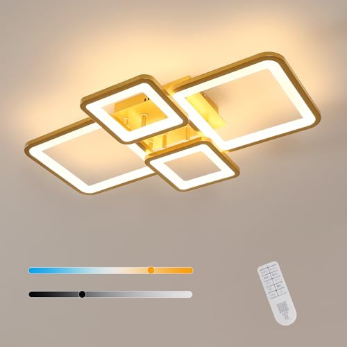 Goeco Plafón LED Techo Regulable con Mando a Distancia, 54W Lámpara de Techo Modernas Rectangular para Sala de Estar, Comedor, Dormitorio, Cocina, Estudio, Oro, 3000K-6500K