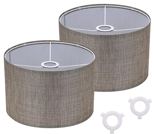 Taupe Trommel Lampenschirme 2er Set Ø30 cm x 20 cm, Polyester-Leinen-Mischgewebe mit Spider-Halterung & E14 Reduzierring, Ersatz für Tischlampen und Pendelleuchten, Montage erforderlich