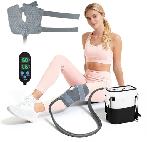 Máquina de terapia de frío, máquina de compresión de frío para rodilla con manguito de enfriamiento, dispositivo de terapia de frío para rodilla con bomba y temporizador ajustable