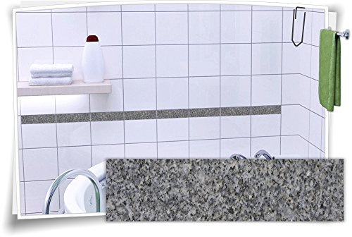 Medianlux Fliesen-Aufkleber Fliesen-Bordüre Granit Marmor Kachel Aufkleber Stein Deko Bad, 4 Stück, 10x2,6cm (BxH)