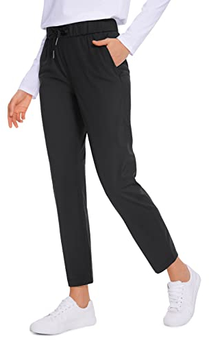 CRZ YOGA Damen Sweathose Taschen Sporthose Leichte Atmungsaktive Jogginghose Lang Hose mit Tunnelzug - 70cm Schwarz 40