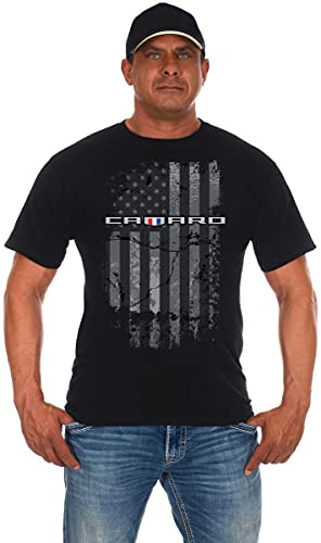 JH DESIGN GROUP Chevy Camaro Herren T-Shirt Schwarz Distressed Amerikanische Flagge - Schwarz - Groß