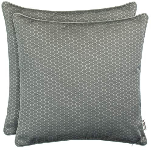 Brandsseller 2er Set Outdoor Kissen 45 x 45 cm – Wetterfeste Zierkissen mit Paspel in Wabenstruktur – Wasserabweisende Gartenkissen & Dekokissen für draußen – Sofakissen für Balkon & Terrasse - Taupe