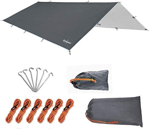 Unigear Bâche Anti-Pluie, Tarp Rain Fly Toile de Tente Imperméable Abri de Randonnée Pliable Léger Imperméable à l'eau pour Le Camping et la Protection Contre la Pluie, la Neige et Le Soleil