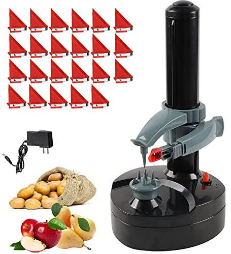 Electric Potato Peeler with 23 Replacement Blades Rotato Express Stainless Steel Automatic Rotating Fruits Fruit Potato Peeler Vegetables Cutter Apple Paring Machine Kitchen Peeling Tool