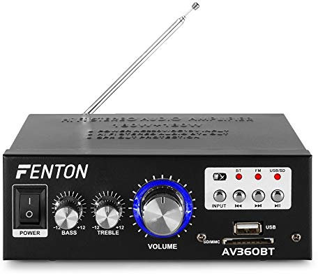 Fenton AV360BT Karaoke Amplifier 2x40W Bluetooth Stereo Home Audio Amp System with MP3, USB & SD Input, FM Radio, RCA Line-In, Remote Control – Ideal for HiFi Speakers & Karaoke Setup