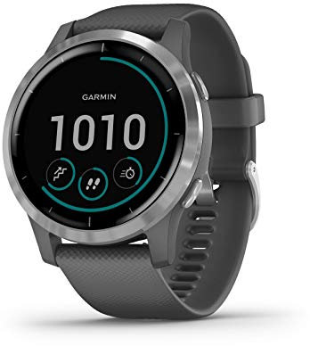 Garmin Vivoactive 4, montre intelligente GPS, comprend la musique, la surveillance de l'énergie corporelle, les entraînements animés, les capteurs de pouls et plus encore, gris ombre/argenté (renouvelé)
