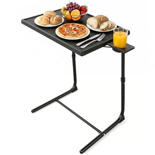 LORYERGO TV Tray Table - Adjustable TV Dinner Tray Tables with 6 Height & 3 Tilt Angle, Folding TV Trays with Cup Holder for Bed & Sofa, Multifunctional TV Table Tray for Eating & Reading