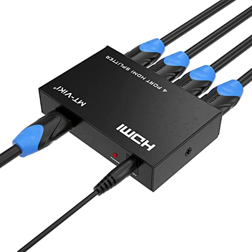MT-VIKI 4K HDMI Splitter 1 in 4 Out Gleichzeitig 4 Monitore Mirror HDMI Verteiler 1x4 Unterstützt 4K HD Monitore HDCP1.4 mit DC-Stromversorgung 30m Langstreckenübertragung