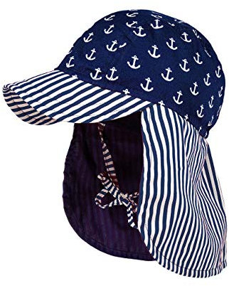 maximo Jungen Nackenschutz Sonnenhut, Navy-weiß-Anker/Marine-sreifen, 49