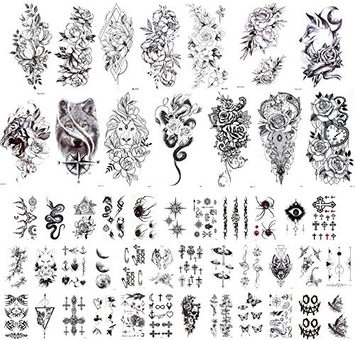HOWAF 50 Blatt große Sexy Rose Blumen wasserdichte temporäre Tattoos schwarz Tätowierung Kleine Tattoo Aufkleber Fake Arm Tattoos für Frauen männer und Kinder