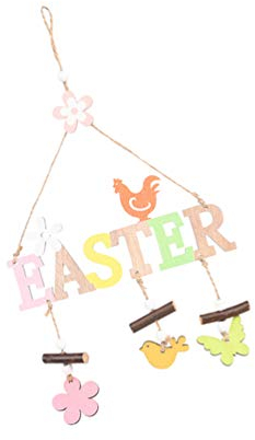 VALICLUD 1pcs Ostern Schriftzug Holz Windspiel Osterdeko Hello Spring Easter Vogel Huhne bunt Blumen Schmetterling Holzschrift Wohnzimmer Kinderzimmer Frühlingsdeko Fensterdeko