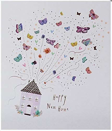 Paperlink New Home - Biglietto di auguri per la casa artistica con farfalle galleggianti, finitura laminata, per lei