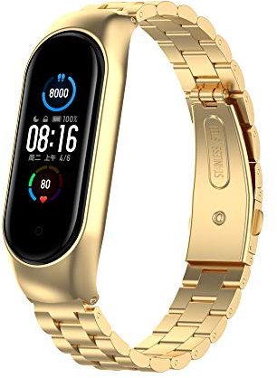 TopTen Armband Kompatibel mit Xiaomi Mi Band 5/6 Armband, Edelstahl Armband Ersatz Zubehör Verstellbares Armband (Gold)