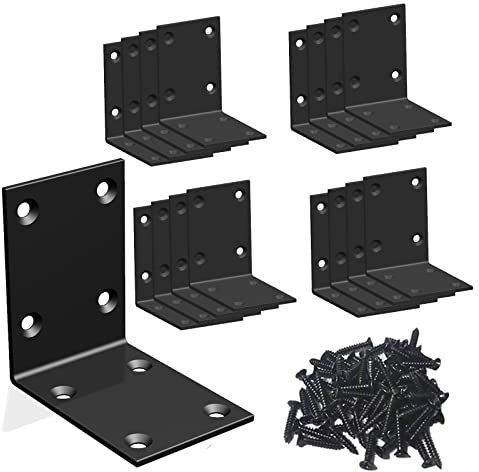 L Bracket,Heavy Duty Corner Brace,Stainless Steel Shelf Bracket,Black Large Angle Brackets, Metal Iron Brackets for Wood Aufuga(2.8X2.8X1.97X0.08)(16Pcs)