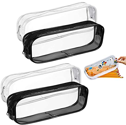 Hoobao 4-teiliges Federmäppchen, transparent, PVC, Kulturbeutel, Reißverschluss, PVC, transparent, große Kapazität, für Aufbewahrung von Schreibwaren und Kosmetik
