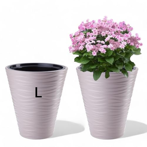MELTOM Pot de Fleurs étroit et Rond avec Effet 3D ondulé, Insert Amovible Haut (Taupe, L - 45 cm)