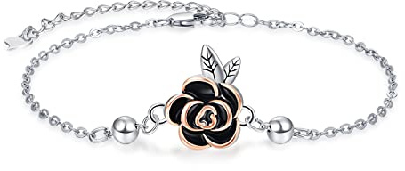 KINGWHYTE Rosen Armband 925 Sterling Silber Damen Armbänder Verstellbares Rose Blumen Armband Geburtstag Weihnachten Schmuck Geschenk für Mädchen Frauen ﻿