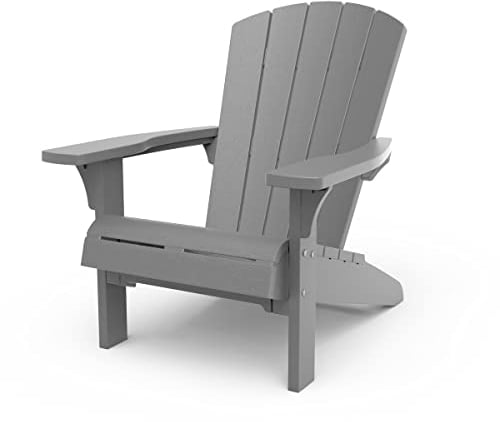 Keter Troy Adirondack Gartenstuhl hellgrau, wetterfest, Holz-Look, stabil bis 160 kg, ergonomische Sitzfläche, pflegeleicht, für Terrasse & Balkon, 81x93x96,5cm