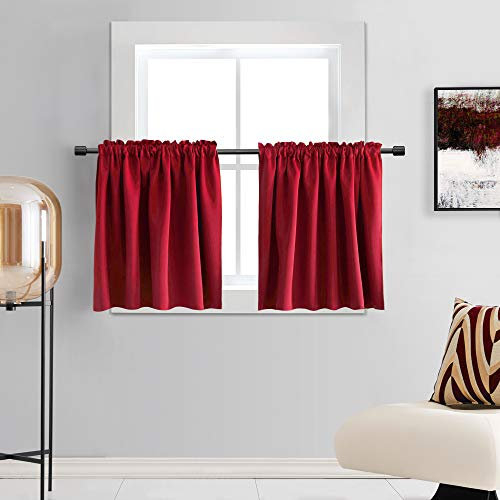 DONREN Verdunkelungsvorhang für Kinderzimmer, Weihnachtsdekoration, kurze Vorhänge für kleine Fenster, 76,2 x 76,2 cm, 2 Paneele, Rot