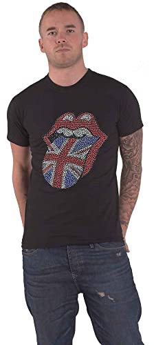 Rolling Stones The T Shirt Union Jack Diamante Tongue Official Unisex Black