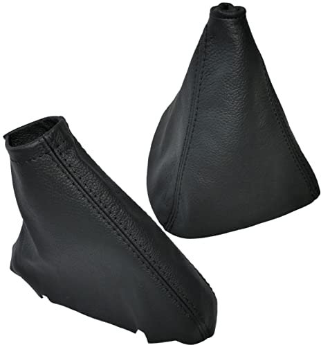 AERZETIX - C59478 - Faltenbalg für schalthebel und handbremse aus echtem leder - kompatibel mit BMW Serie 5 E60-E61 2003-2009 - farbe: schwarz mit nähte schwarz - für manuelles getriebe