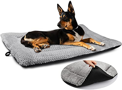 ASIJIA Dog Bed Mat Large 90 x 58CM Washable Fluffy Sherpa Cat Bed Cushion with Anti-Slip Bottom, Warm Pet Dog Crate Mattress for Medium and Large Pets, Grey