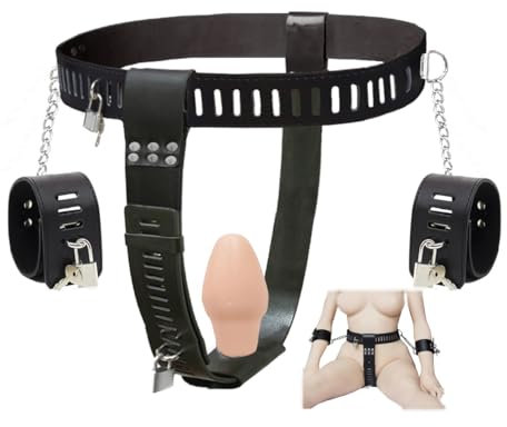 OnundOn Leder Keuschheitsgürtel für Frauen Sexy Unterwäsche mit Schloss Anal Plug Handschellen Ouvertslip Unterhose Sex Spielzeug Bondage SM Erotische Kostüme