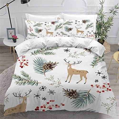Lavnox Housse de Couette 140x200 Enfant Animaux Noël Parure lit 1 Personne Fille Garçon Microfibre 3D Forêt Dessin Animé Ensemble literie 3 Pcs avec Fermeture Éclair et 2 Taies d'oreillers