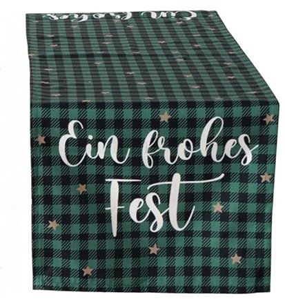 140x40cm Tischläufer - EIN Frohes Fest - Weihnachtsdeko dunkelgrün kariert Karo Schottland Tartan n052 Tischdeko Weihnachten Dekoration Tischschmuck Tischband
