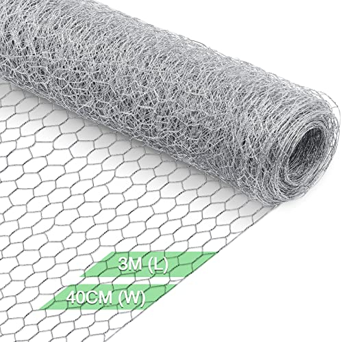 Yeepeo Alambre de pollo de 40 cm × 3 m, rollo de malla de alambre hexagonal galvanizado, malla de jardín fina, manualidades (agujeros de 15x25 mm, alambre de 0.5 mm)