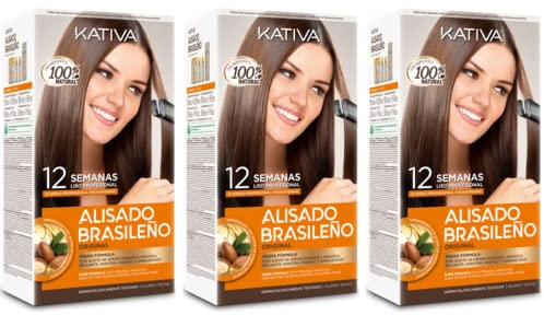 Kativa Kit Alisado Brasileño - Tratamiento Alisado Profesional en casa - Hasta 12 Semanas de duración - Alisado Keratina - Pack de 3
