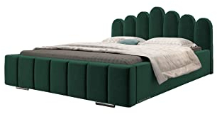mb-moebel Polsterbett Bett mit Kopfstütze, Rahmenbettgestell, Bettkasten und Lattenrost Doppelbett Gepolsterter Kopfteil Samststoff Stauraumbett Bett 03-180x200 - Bottle Green (Trinity 28)