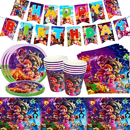 Vaisselle de fête, Set de Vaisselle de Fête pour Enfants, Décoration Anniversaire Enfant, Contient Assiettes en Papier, Serviettes, Nappe Anniversaire