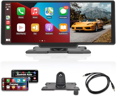 Estéreo de Coche portátil con Carplay inalámbrico y Android Auto - Radio para Coche de 10,36 Pulgadas con Pantalla táctil HD/Control de Voz/Bluetooth/transmisor FM/USB/AUX + Tarjeta TF 64G
