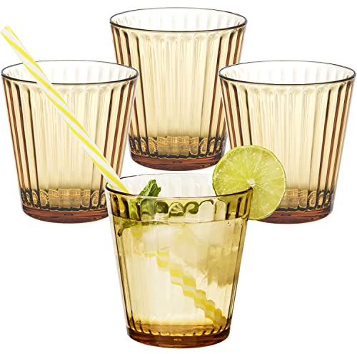 Hummelladen 4 x Campingglas aus Acryl 360ml braun - Trinkglas Acrylglas Wasserglas Kunststoff Camping Garten Echtglasoptik Picknick Becher Kinder Senioren Longdrink Coktail