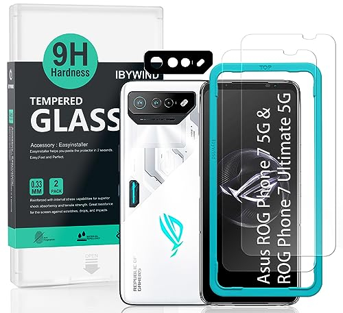 Ibywind schutzfolie kompatibel mit Asus ROG Phone 7 5G/ROG Phone 7 Ultimate 5G(6.7 Zoll), mit 2 Stück gehärtetem Glas-9H Härte, 1 Stück Metall Kamera Schutzfolie