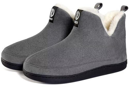 GURGER Hausstiefel Herren Plüsch Gefüttert Hüttenschuhe Damen Winter Hausschuhe Hohe Warm Hüttenstiefel Pantoffeln für Männer Frauen Größe 40 41 Grau