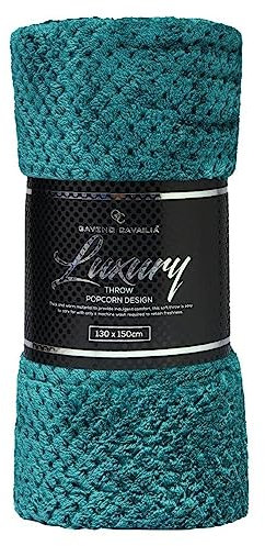 VELVETIO Luxury Waffle Fleece Popcorn Throw, Extra Large Thermal Warm Honeycomb Blanket, Soft & Cosy 100% Polyester Snuggle Sofa Bed Throws, 130 x 150cm, Green