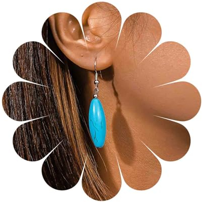 Cimenexe Böhmische Ovale Türkis Ohrringe Blau Türkis Stein Tropfen Ohrringe Teardrop Türkis Stein Haken Ohrringe Geometrische Naturstein Ohrringe Schmuck Für Frauen Und Mädchen Geschenke
