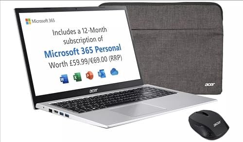 ACER Aspire 3 15.6in Celeron 4GB 128GB Laptop Bundle - Bag + Mouse + Year M365 (Renewed)