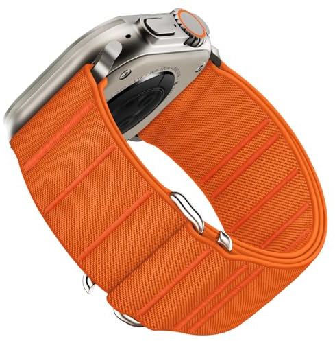 Suitisbest Straps Compatible with Apple Watch Ultra Strap 49mm 46mm 45mm 44mm 42mm, Stretchy Nylon Sport Loop Strap with S-Hook for Apple Watch Ultra 2/ Ultra SE Series 10 9 8 7 6 5 4 3, Orange