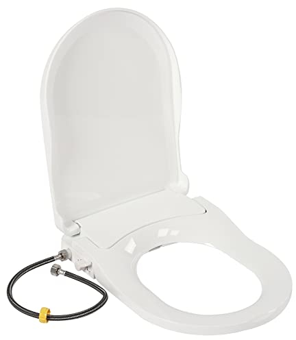 D-Form Bidet WC Sitz mit nicht elektrischer selbstreinigender Doppeldüsen Getrennter hinterer Stuhl Feminines natürliches Wasser Spray Sanft geschlossener Toilettensitz, Kombiniertes WC-Bidet, Weiß
