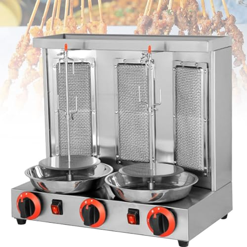 DDZJTPP Shawarma Doner Kebab Máquina Eléctrica Kebab Parrilla Vertical Asador De Carne Giroscopio con Quemadores Ajuste De Temperatura 50-350℃ para Cocina Comercial En El Hogar,Silver