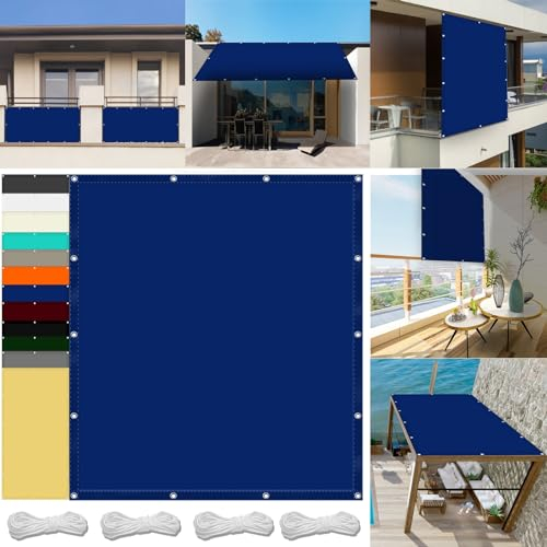 Sonnensegel mit öse 0.9 x 3.8 m Wasserdicht Sonnenschutz Balkon Reißfest UV-Schutz nach Mass Polyestergewebe Mit Seil Sonnensegel Sonnenschutz für Garten Terrasse, Dunkelblau
